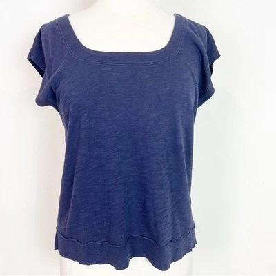 LILLA P ANTHROPOLOGIE BLUE SQUARE NECK CAP SLEEVE T-SHIRT WOMENS SMALL - Image 1 of 4
