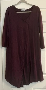 Habitat Asymmetrical Dress Sz LG Wine Lagenlook Pointed Hem 3/4 Sleeve Oversized - Picture 1 of 13