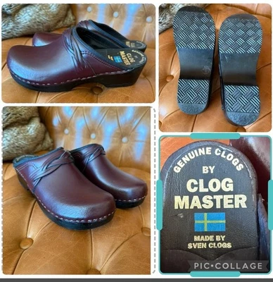 Sven Zueco Maestro Mujer EU 41 Cuero Borgoña Tejido Acento Zapatos Madera Sin Cordones Foto 1 de 4