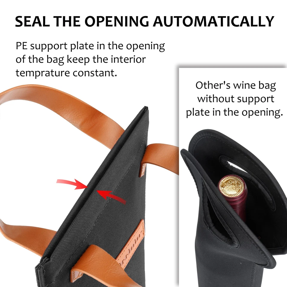 Tirrinia Insulated Single Bottle Wine Carrier Tote Cooler Bag for Travel Picnic