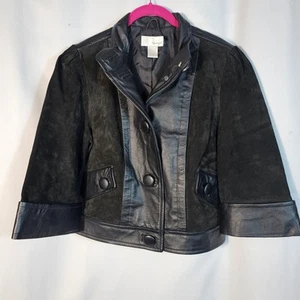 Spiegel 100% Leather & Suede Black Cropped Button Up Jacket Sz 12 - Picture 1 of 8