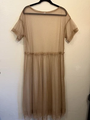 Free People Intimately Mesh Polka Dot Brown Oversized Slip Midi Dress Women’s XS - Image 1 of 4