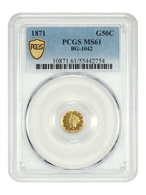 Cal. Fractional: 1871 50C PCGS MS61 (BG-1042) - California Fractional Gold - Image 1 of 4