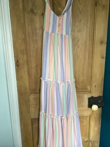 Oliver Bonas - Pastel Stripe Sundress With Adj Cross Over Straps & Pkts Size 10 - Picture 1 of 8