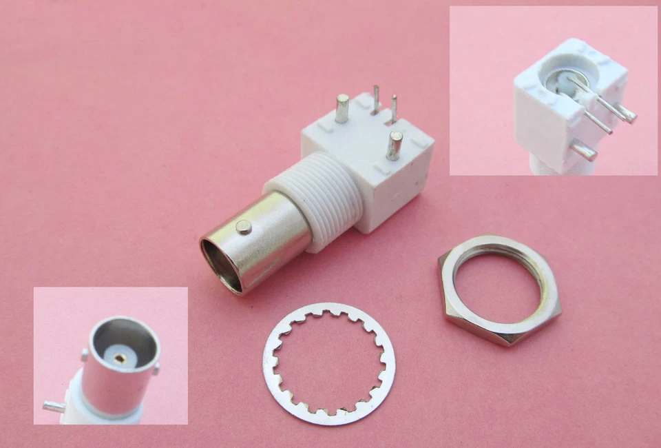 1pcs White PCB Mount Right Angle BNC Female Jack With Nut Bulkhead RF Connector - Image 1 of 1