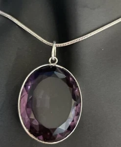 Sterling silver huge 30mm X 25mm amethyst pendant On Silver 18” snake chain - Picture 1 of 16