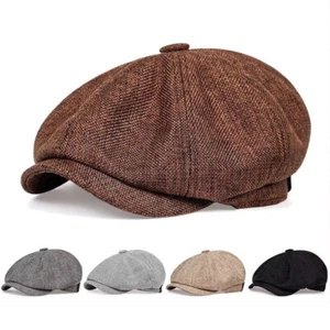 Men's Peaky Blinders Irish Flat Caps Herringbone Linen Wool Tweed Blend - Picture 1 of 15