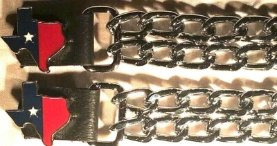 2 TEXAS STATE FLAG DIAMOND CUT CHROME CHAIN MOTORCYCLE VEST EXTENDERS USA - Image 1 of 2