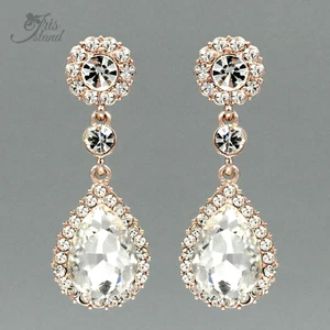 Hochzeit Träne Ohrhänger ROSÉVERGOLDET klar Kristall Strass 2065 - Bild 1 von 4