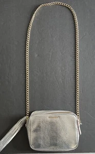 Victoria's Secret Handbag Crossbody Purse Silver Faux Snakeskin Gold Chain NWT - Picture 1 of 10