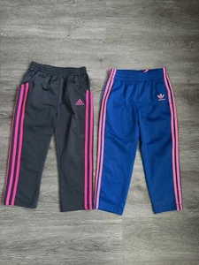 Two Pair Of Adidas 4t Track Pants Girls Pink/gray/blue Lot - Picture 1 of 3