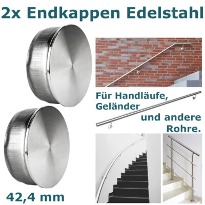 2 Endkappen 42,4x2mm Edelstahl für Rohr Geländer Handlauf Abdeckkappe V2Aox