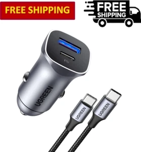 UGREEN Car Charger, PD 30W & QC 30W 2-Port Fast Charging W/ USB C to USB C Cable - Picture 1 of 9