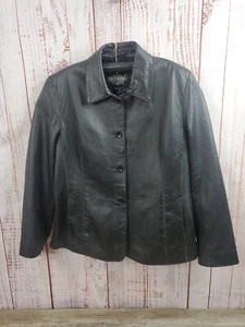VTG Oscar Piel Jacket Womens XXL Black Leather Lined Coat Button Up 80s 90s Nice - Picture 1 of 15