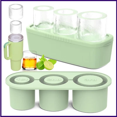 Ice Cube Tray for Tumbler Cup 30Oz-40Oz 3 PcsSilicone Cylinder Ice Mold with Lid — 第 1/4 张图片