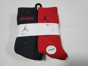 Nike Jordan Boys Socks Crew Jumpman Basketball Youth 6 Prs Shoe Size 5Y-7Y - Picture 1 of 10