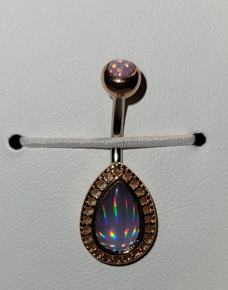 Illuminating Stone Tear Drop Shield w/ Stone Top 316L Surg Steel Belly Button - Image 1 of 1