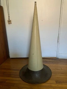 Antique Edison Phonograph Horn, white and Brass Witches Hat, 15" X 31” - Picture 1 of 8