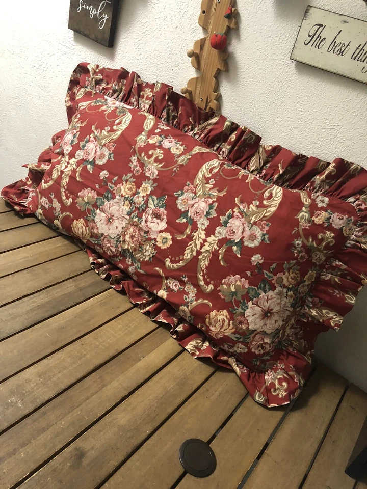 1 Ralph Lauren Danielle Marseilles King Sham Hand Made Red Floral Ruffle Cotton  - Image 1 of 4