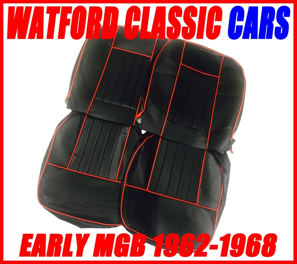 Mgb Roadster And Gt Seat Covers 1962 -1968 Black/Red Tut A Pair Of Seats - Image 1 of 1