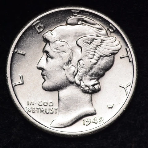 1942-D Mercury Silver Dime AU FREE SHIPPING Cover