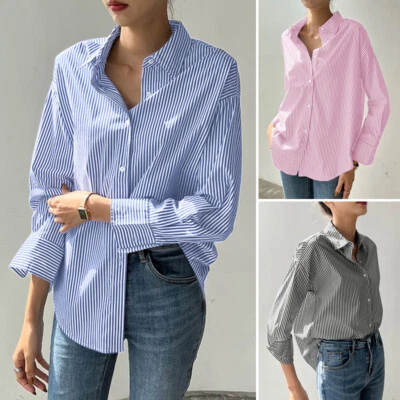ZANZEA Mujeres Ropa de Trabajo Blusa a Rayas Informal Manga Larga Damas Prendas para el torso Camisa Camiseta Foto 1 de 4
