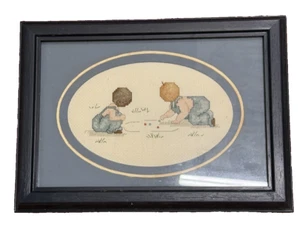 FOTO DE PUNTO DE CRUZ VINTAGE DE CANICAS PARA NIÑOS PEQUEÑOS ENMARCADAS mate azul - Imagen 1 de 5