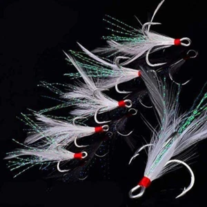 Lot 50pcs Strong Fishing Treble Hooks White Feather Dressed Tackle 2/4/6/8/10# - Picture 1 of 26