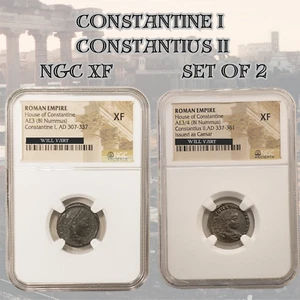 Set di 2: NGC XF Roman AE3/4 di Costantino I (il Grande) e Costanzo II - Foto 1 di 5