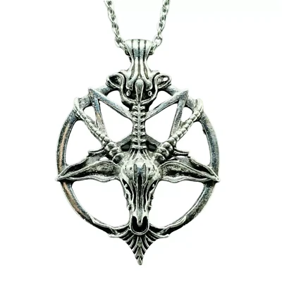 Baphomet Anhänger Teufel Halskette Satan Okkult Invertiert Pentagramm Kette S... - Bild 1 von 4
