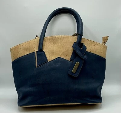 Сумка через плечо ARTELUSA из натуральной пробки португальская темно-синяя и верблюжья ручная работа /j - Изображение 1 из 4