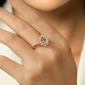 Peach Morganite Ring 14K Solid Gold Gemstone Vintage Engagement Ring Gift - Picture 1 of 10