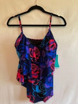 Tankini verde agua para mujer talla X-GRANDE azul/rosa floral en capas NUEVO con etiqueta Foto 1 de 4