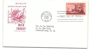 1956 Wild Turkey Wildlife Conservation FDC - Scott #1077 - Picture 1 of 2