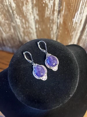 Pendientes colgantes redondos de amatista africana JTV charoite ovalados y 0,40 CTW  Foto 1 de 3