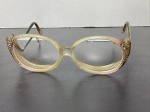80’s Oversized Eyeglasses Champagne Colored Plastic Frames w Pink Rhinestones R2 - Picture 1 of 10