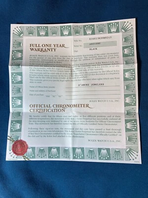 Rolex Certificato Garanzia Per Un Seriale Submariner - Immagine 1 di 4