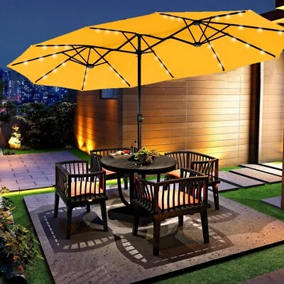 Paraguas grande de patio de 15 pies doble lado para mercado al aire libre con luz solar LED Foto 1 de 4