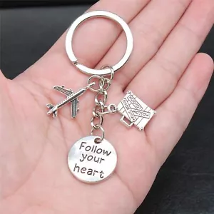 10 sets Tibetan Silver Charms Travel Passport Airplane LUCKY Key Chains X10091 - Picture 1 of 3