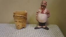 LOT OF 2 COLLECTIBLE ITEMS-LADY FACE CUP CARVED CUP 5"-CERAMIC ITALIAN WAITER 7"