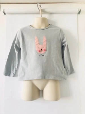 NUEVA CAMISETA ZARA Bebé Gris FELIZ LINDO CONEJITO Manga Larga Talla 9 12 MESES #6540 Foto 1 de 4