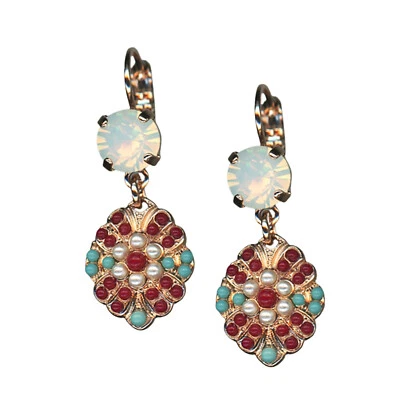 Mariana Earrings Charming White Opal, Red Coral, Turq, & Pearl Austrian Cryst... - Image 1 of 3