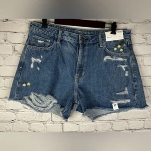 Arizona Hi Rise Distressed embroidered flower denim cut off shorts size 17 NEW - Picture 1 of 10