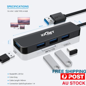 4 IN 1 USB Type A Hub Ultra Slim Aluminium 4 Port USB3.0/2.0 Hub Gray Share - Picture 1 of 5
