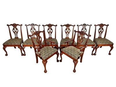 Sillas de comedor Hickory blancas Chippendale caoba - Juego de 8 Foto 1 de 4