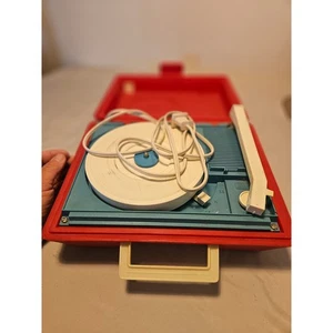 Sears Portable Record Player Vintage Red Phonograph Turntable Retro - Picture 1 of 3