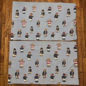Ralph Lauren Polo Oso de Peluche a Rayas Estuche de Almohada Estándar Juego De 2 Fundas De Colección - Imagen 1 de 10