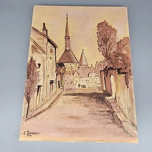 Vintage Ölgemälde auf Leinwand Street Supreme Evilda Dawey 12x9 Stadtbild - Bild 1 von 7