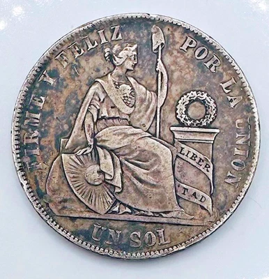 1869 Crown Size  Lima Peru  9 Decimos Fino TF Coin Un Sol - Image 1 of 2