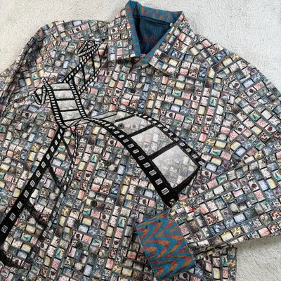 Robert Graham Shirt Mens XL Floral Movie Film Reel Flip Cuff Button Long Sleeve - Image 1 of 4